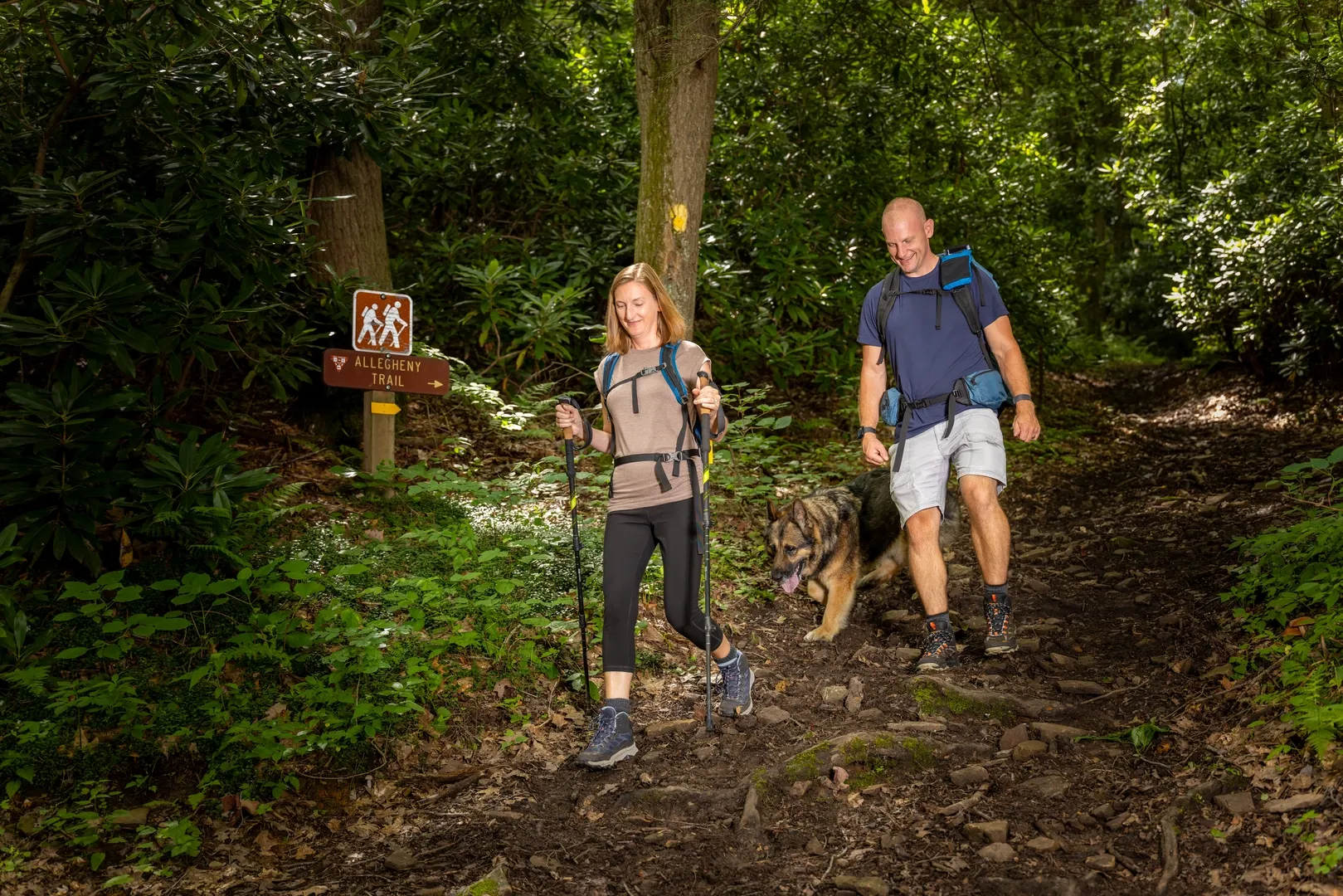 Hikers on the Allegheny Trail in the West Virginia mountains