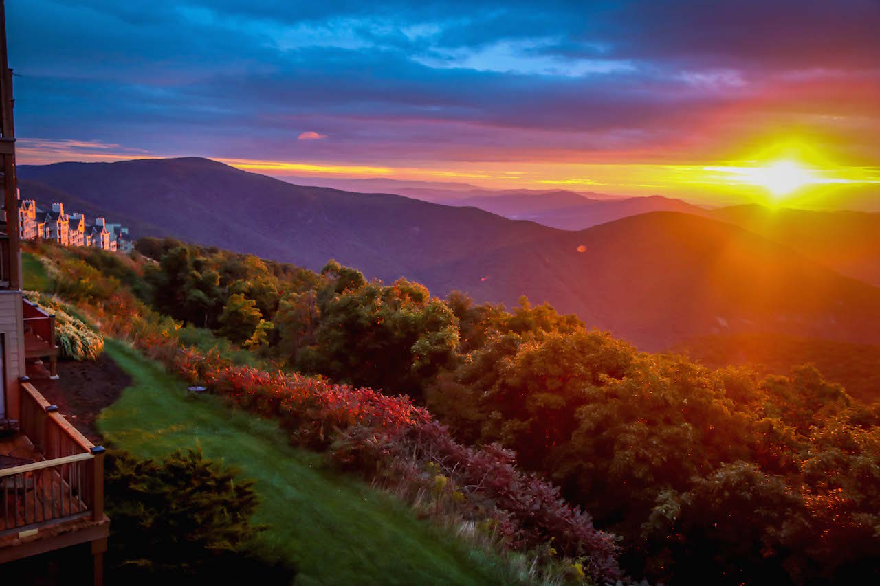 Sunrise over Wintergreen Resort condominiums in Virginia's Blue Ridge Mountains
